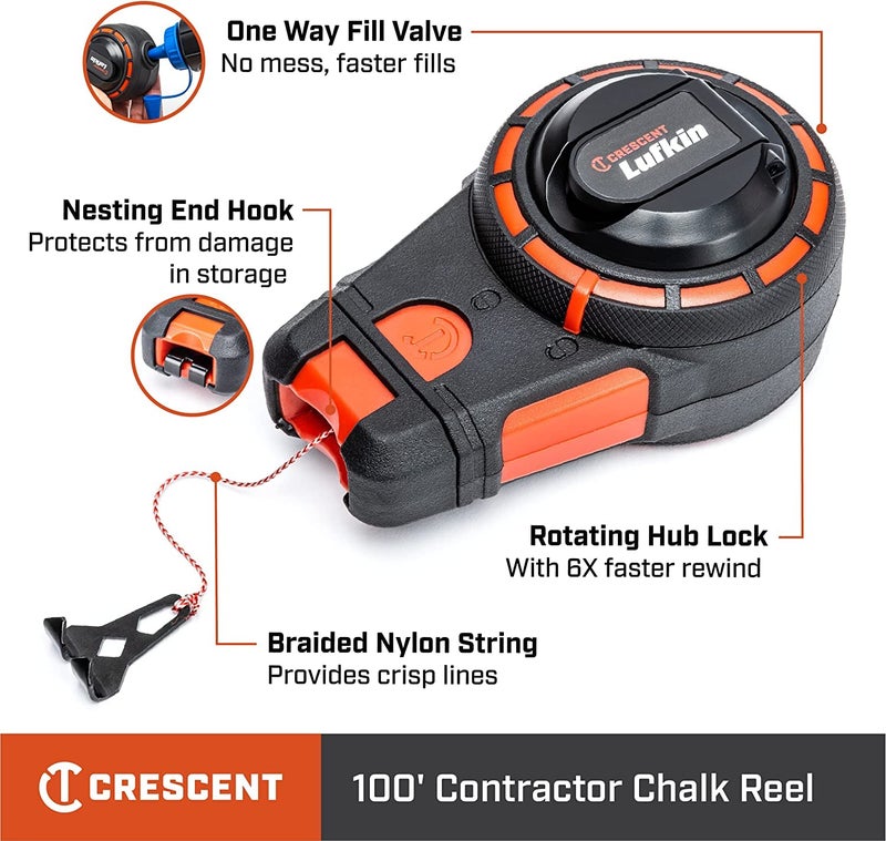 Lufkin Crescent Lufkin 100' Contractor Chalk Reel with Blue Chalk, CL100B - Image 5